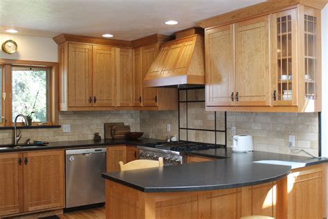 steel grey leathered with honey oak cabinets|honey oak cabinet designs.